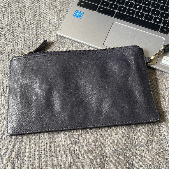 Boden Blue Distressed Leather Rhinestone Zippered Clutch - Picture 3 of 12